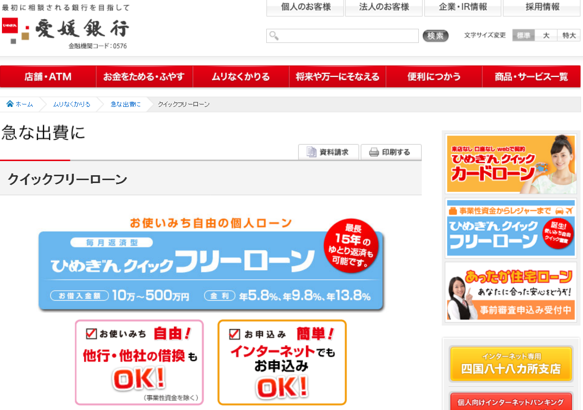 愛媛銀行 ひめぎんクイックフリーローン