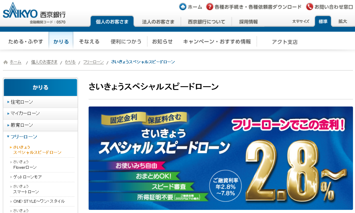 西京銀行 さいきょうスペシャルスピードローン